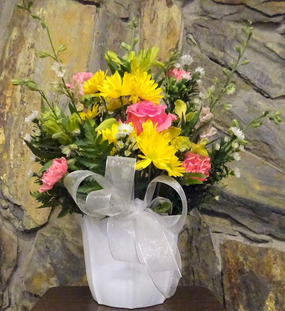 Flowers from Norma (Kepplinger) Schamber, Clark and Alba Kepplinger, and John and Janice (Baker) Fox